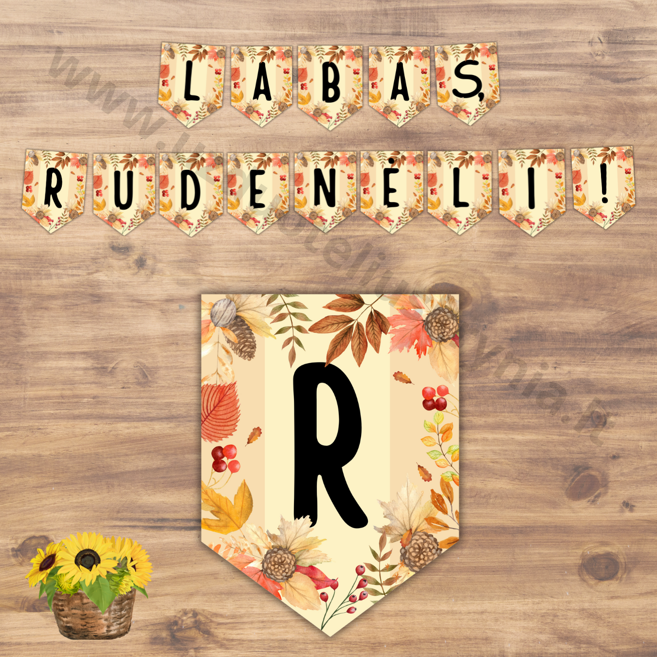 rudeninė girlianda, rugsėjo 1 girlianda, labas rudenėli, sveiki atvykę, sveiki sugrįžę, rudeniškas klasės papuošimas