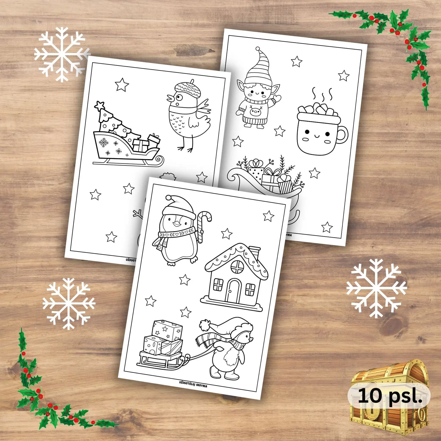 Kalėdinė spalvinimo knygelė vaikams spausdinimui. Kalėdiniai paveiksliukai spalvinimui.