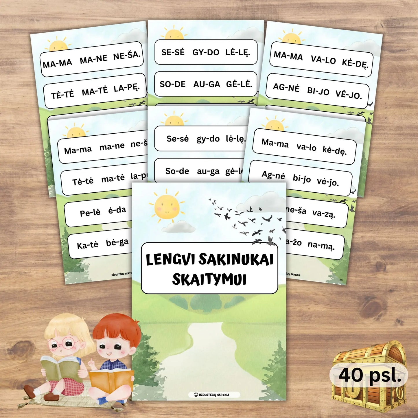 Lengvi ir trumpi skiemenuoti sakiniai skaitymo pradžiai priešmokyklinukams ir pirmokams pdf formatu. Tekstas skiemenimis.