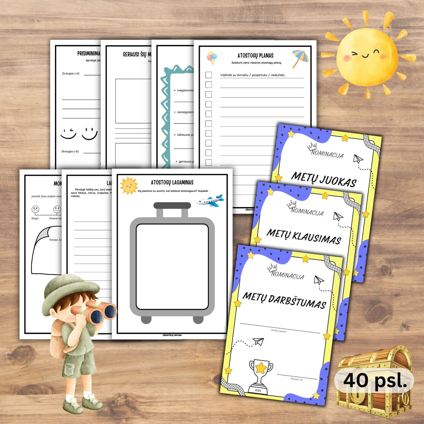 Užduotėlės mokslo metų pabaigai. Nominacijos mokiniams atsispausdinti.
