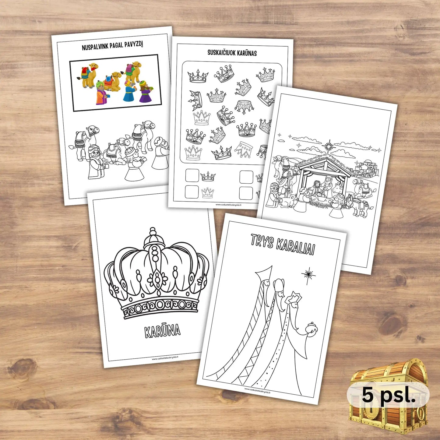 Trijų karalių dienos užduotėlės ir spalvinimo paveikslėliai vaikams. Patogu atsispausdinti.