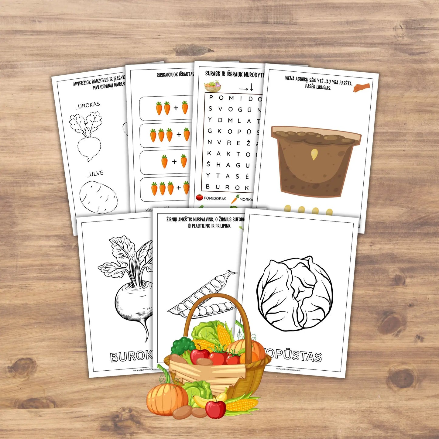Lavinamosios užduotėlės 5-6 metų vaikams apie daržoves atsispausdinti.