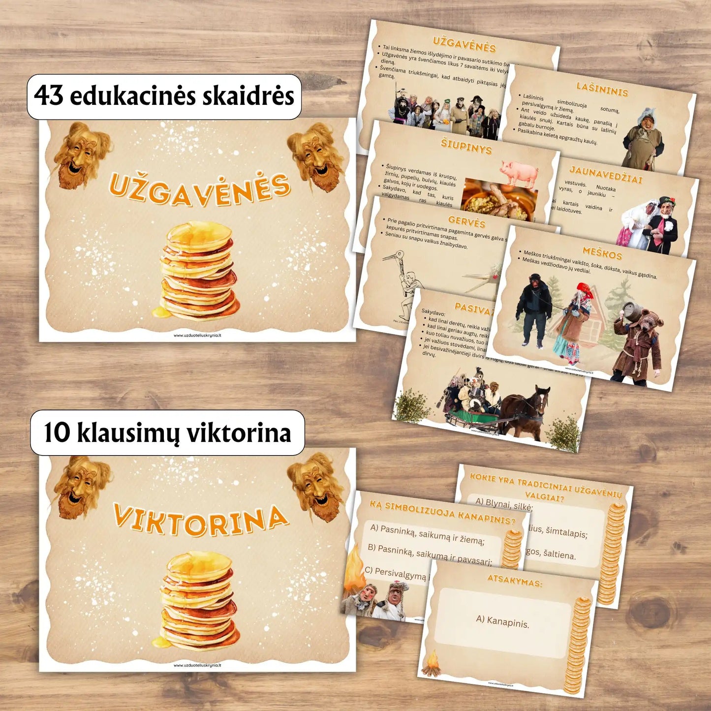 Edukacinės skaidrės ir viktorina apie Užgavėnes, pdf formatu.