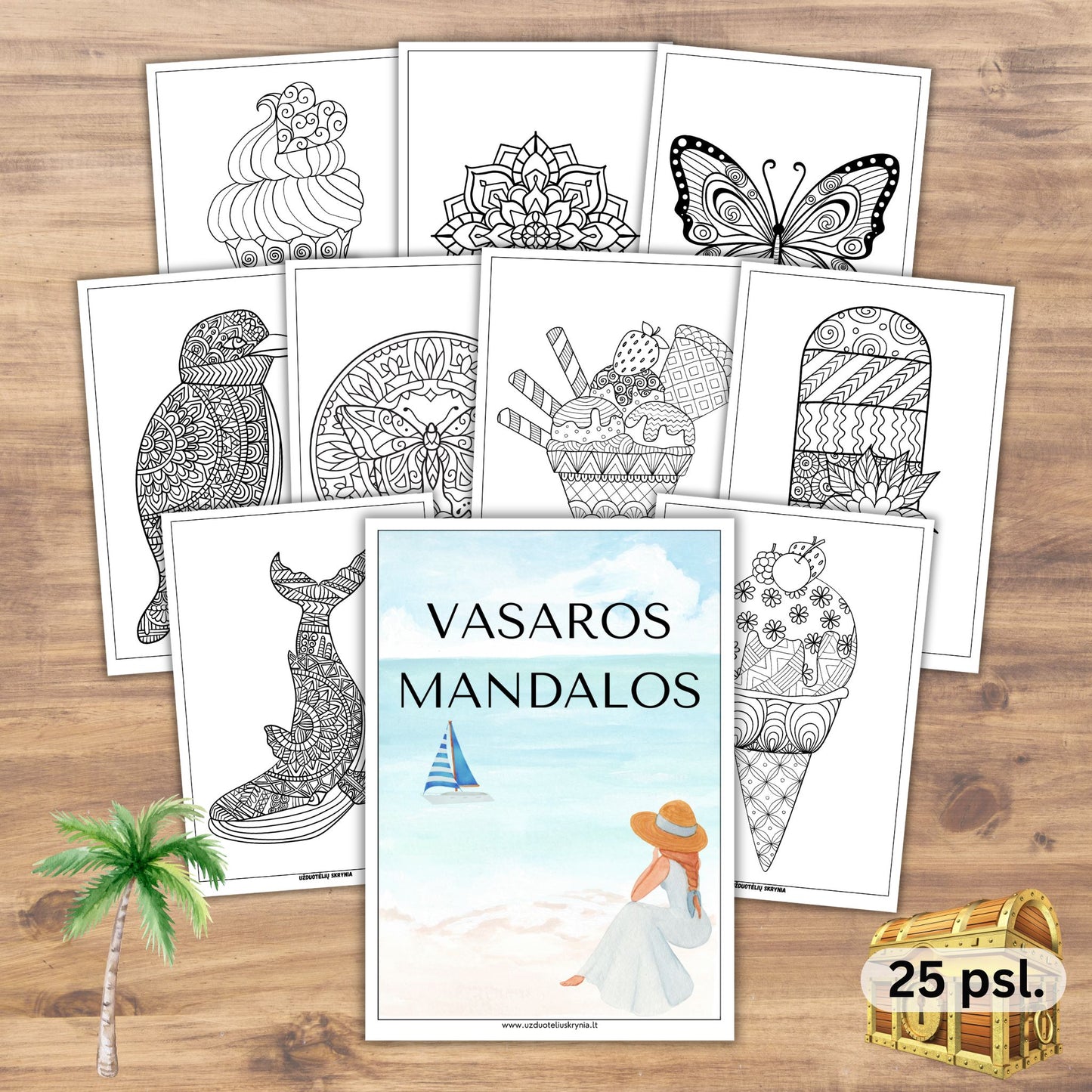 Vasaros mandalos spalvinimui PDF. Mandalos vaikams vasaros tematika.