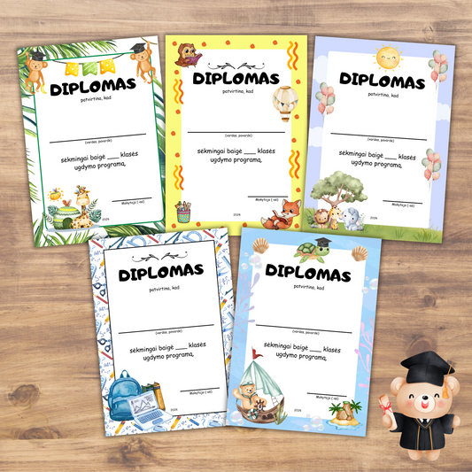 diplomas baigus klasę, diplomai mokiniams