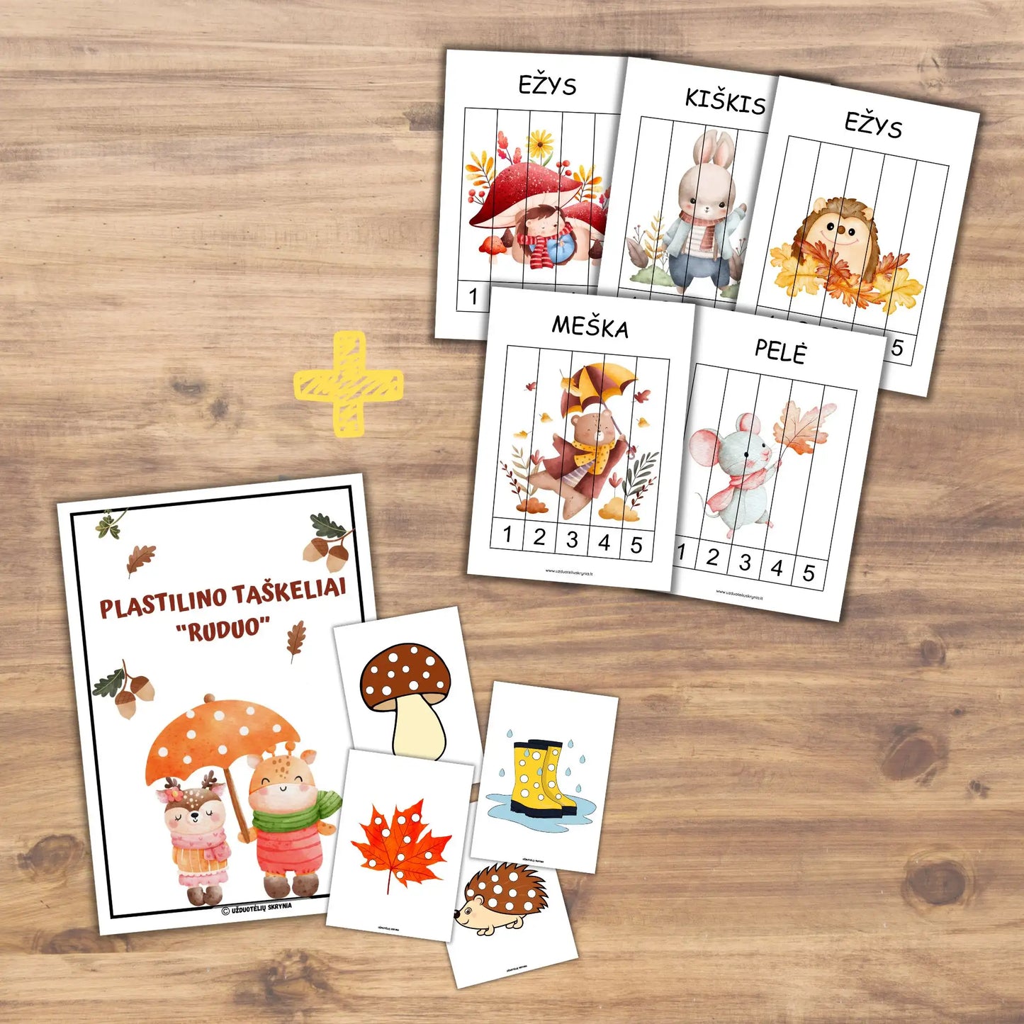 Rudens tematikos užduotėlės vaikams: plastilino taškeliai ir skaičių dėlionė