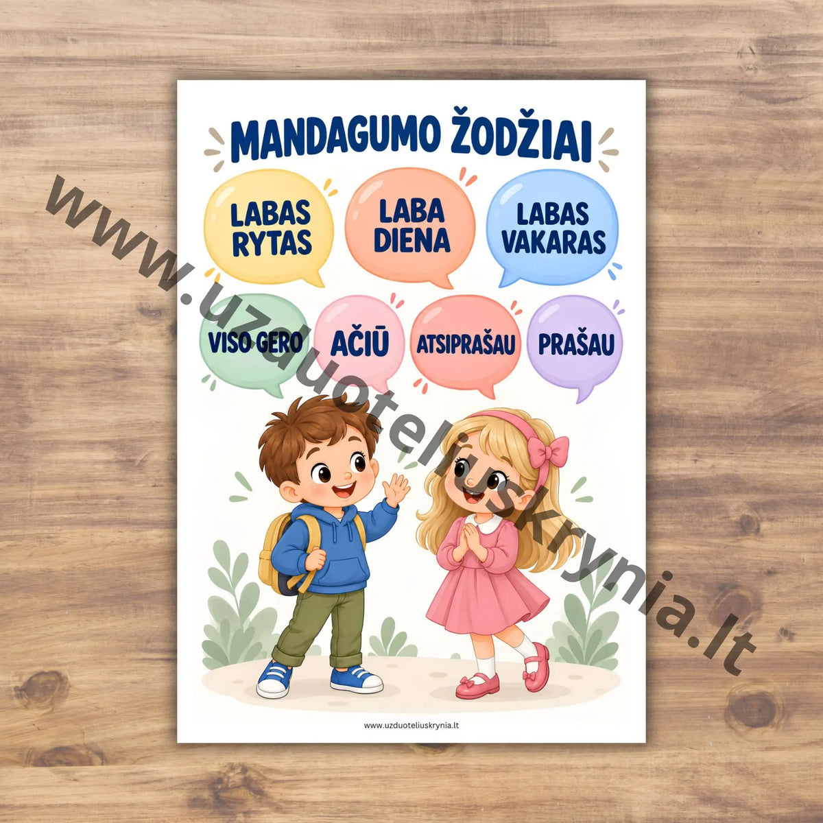 Mandagumo žodžių plakatas.
