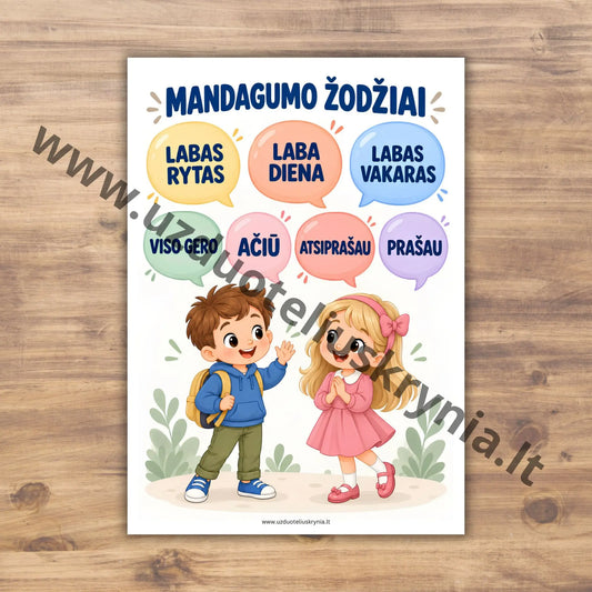 Mandagumo žodžių plakatas.