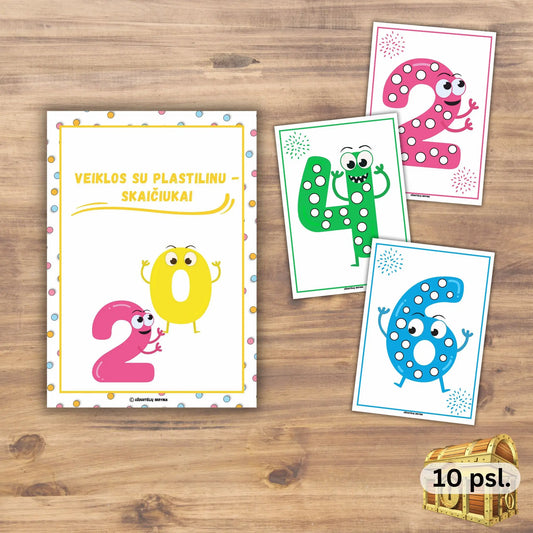 Knygelė skaičių mokymui, PDF. Veikla su plastilinu - taškelius reikia užpildyti plastilinu. Lavina smulkiąją motoriką ir dėmesio koncentraciją. 