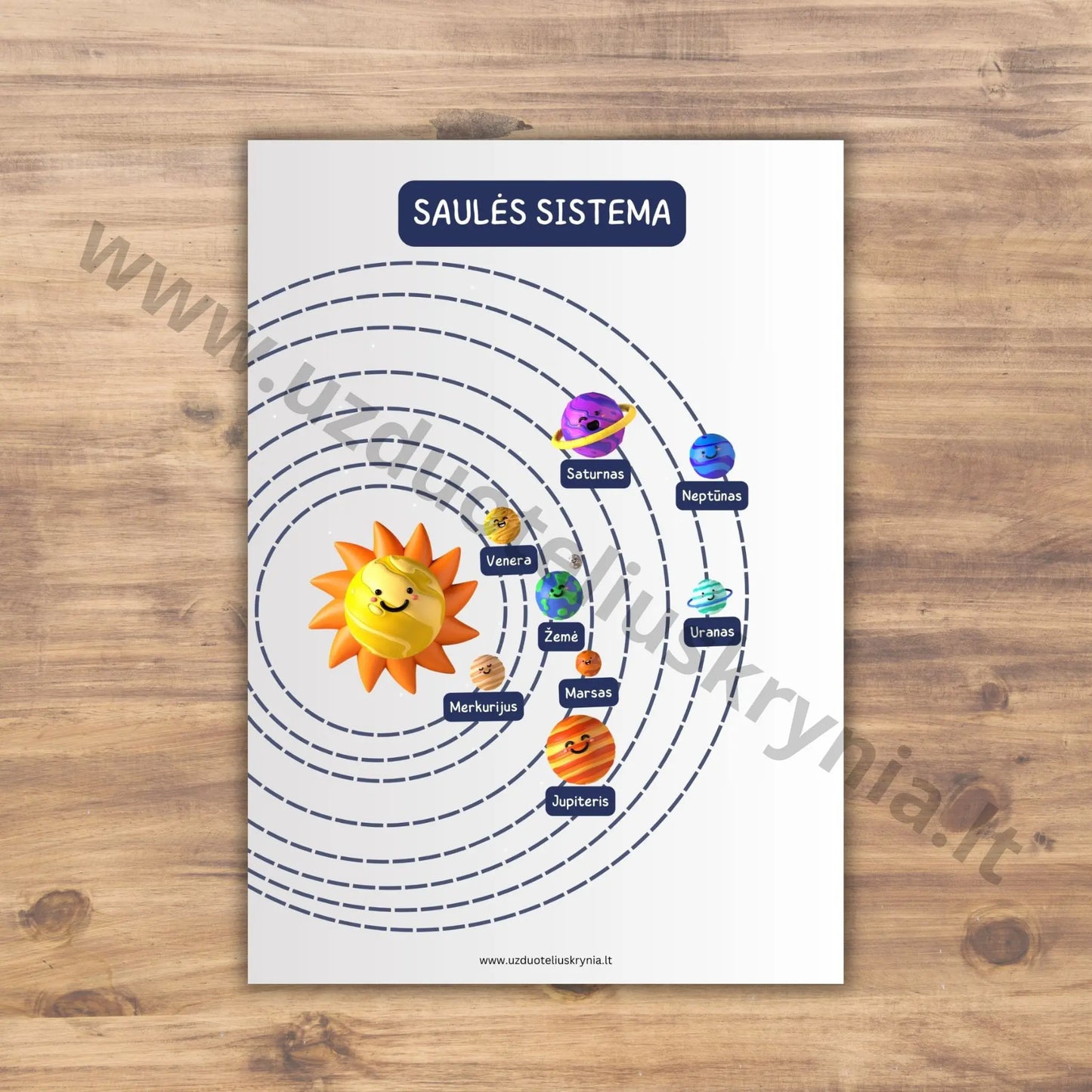 Užduotys vaikams apie kosmosą ir saulės sistemos plakatas pdf formatu.
