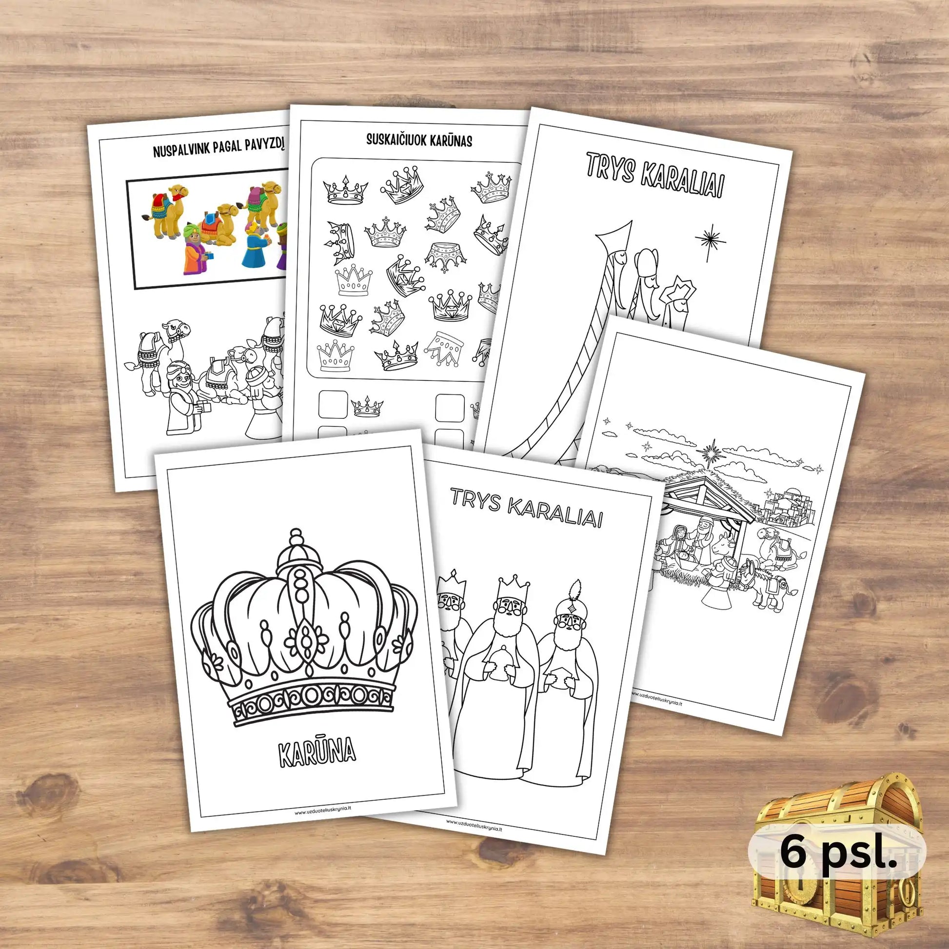 Trijų karalių dienos užduotėlės ir spalvinimo paveikslėliai vaikams. Patogu atsispausdinti.