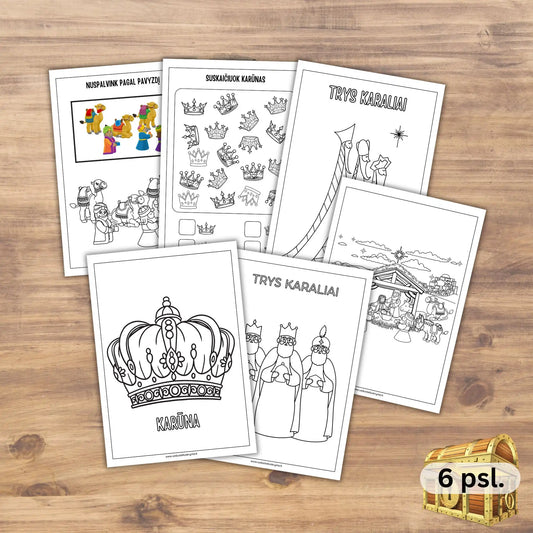 Trijų karalių dienos užduotėlės ir spalvinimo paveikslėliai vaikams. Patogu atsispausdinti.