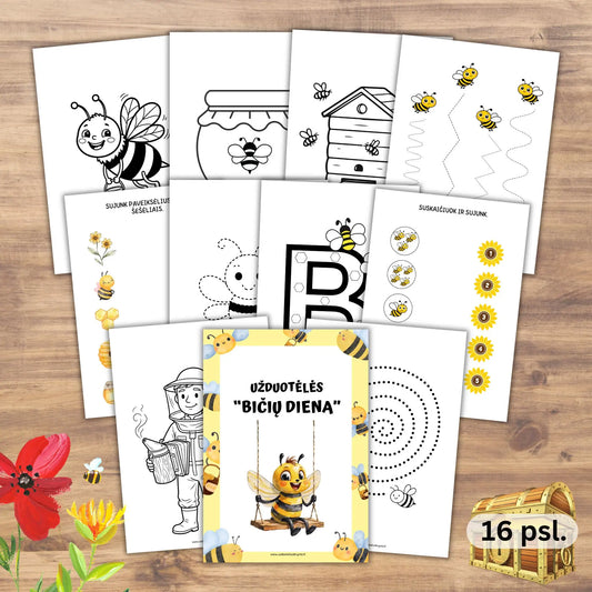 Lavinamosios užduotėlės apie bites 3-5 metų vaikams, PDF.