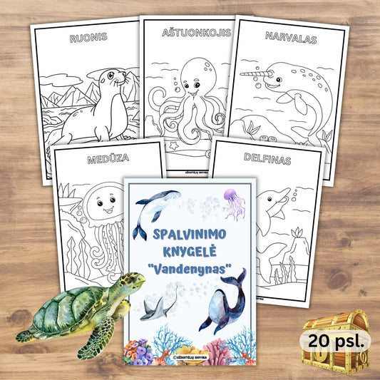 Vandenyno gyvūnų spalvinimo knygelė vaikams, pdf formatu. Vandens gyvūnų spalvinimo paveiksliukai.