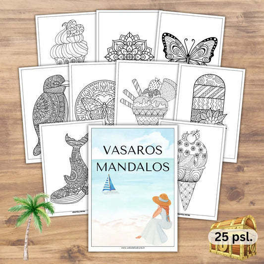 Vasaros mandalos spalvinimui PDF. Mandalos vaikams ir suaugusiems atsispausdinti.