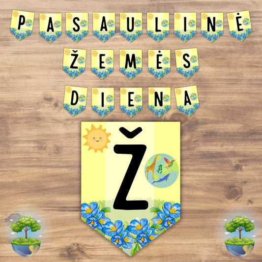 Pasaulinės žemės dienos vėliavėlių girlianda, PDF. Paruošta atsispausdinti.
